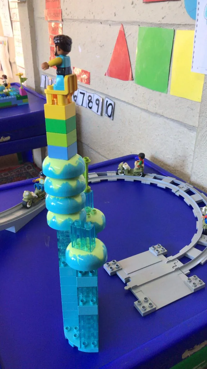A child-built DUPLO tower